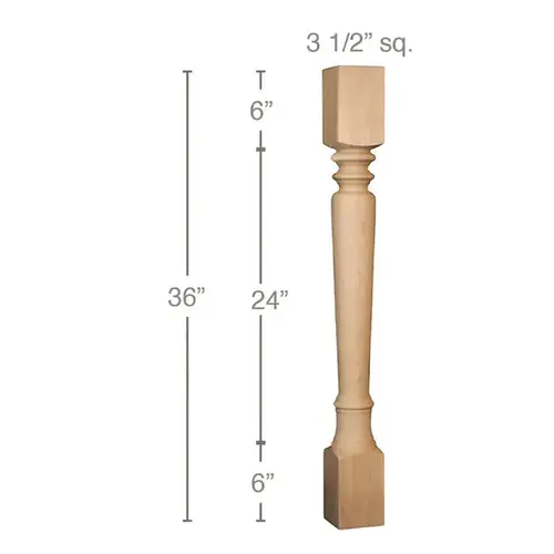 36" x 3-1/2" x 3-1/2" Classic Island Column, Alder