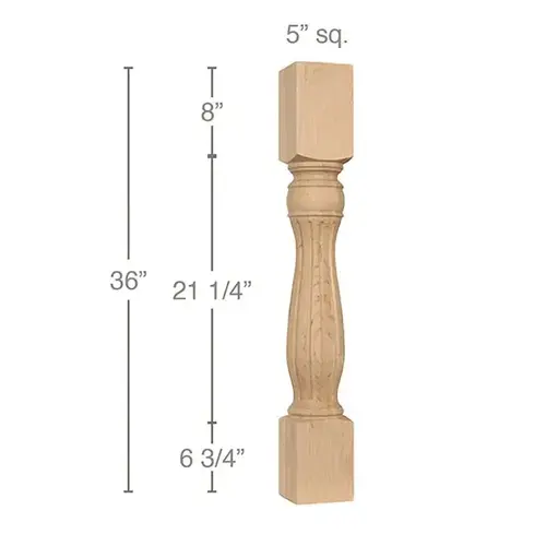 36" x 5" x 5" Traditional Fluted Island Column, Cherry 36" x 5" x 5" Traditional Fluted Island Column, Cherry