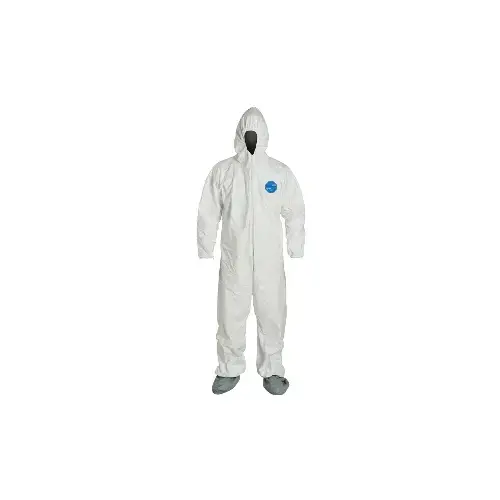 Tyvek Coverall, Elastic Wrists/Boots/Hood, White, 2XL Tyvek Coverall, Elastic Wrists/Boots/Hood, White, 2XL