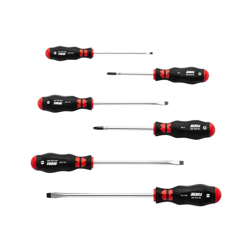 Zebra Torx Screwdriver, Round Blade, 6 Pieces, Long Length, 4 Slotted & 2 Phillips