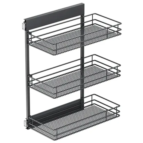 SUB Side Saphir Carbon Steel Gray 4-1/16" 3-Shelf Base Cabinet Pullout Organizer with Soft-Close Slides