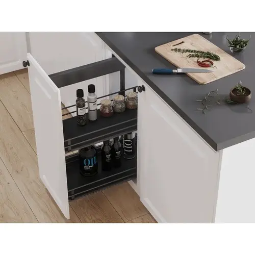 SUB Side Scalea Carbon Steel Gray 4-1/16" 2-Shelf Base Cabinet Pullout Organizer with Soft-Close Slides SUB Side Scalea Carbon Steel Gray 4-1/16" 2-Shelf Base Cabinet Pullout Organizer with Soft-Close Slides