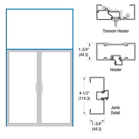 CRL-U.S. Aluminum 0Z6221172 Clear Anodized Open Back Transom Door Frame for Pair of Doors with Offset Pivots, Panics and Using Surface Closers