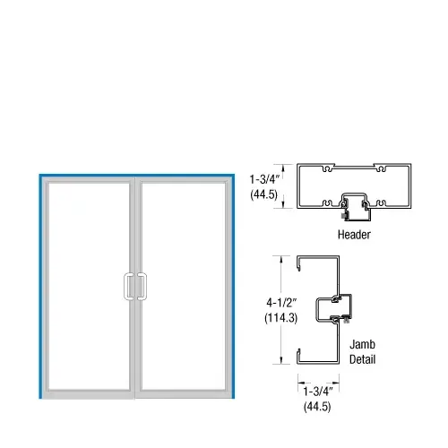 Clear Anodized Open Back Up and Over Door Frame for Pair of Doors with Offset Pivots, Panics and using Surface Closers