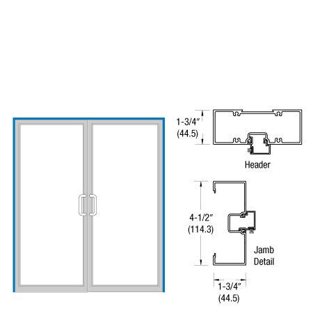 CRL-U.S. Aluminum 0Z4221172 Clear Anodized Open Back Up and Over Door Frame for Pair of Doors with Offset Pivots, Panics and using Surface Closers