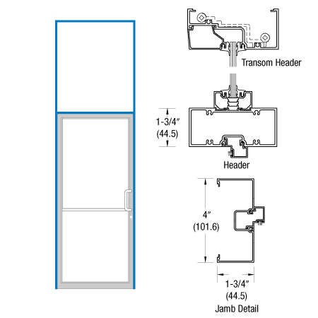 CRL-U.S. Aluminum 0B31511R36 Clear Anodized Open Back Transom Frame for Single Right Hand Door Prepped for Pair Butt Hung Surface Mount