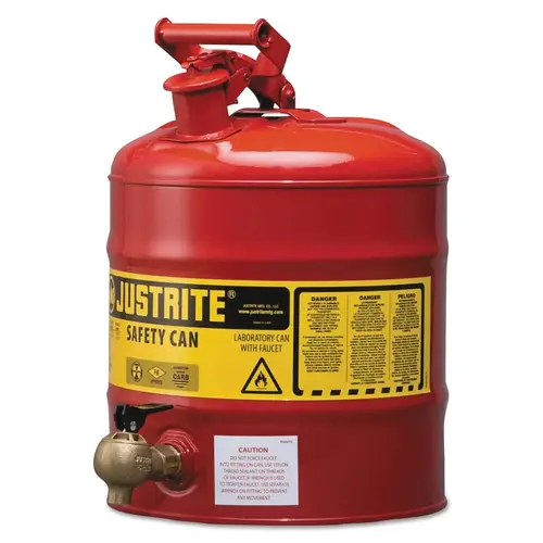 Type I Safety Cans, Flammables, 5 gal, Red, w/540 Faucet