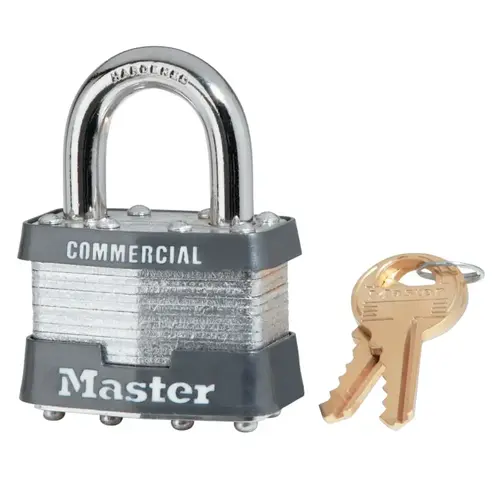 No. 1 Laminated Steel Padlock, 5/16 in dia, 3/4 in W x 15/16 in H Shackle, Silver/Gray, Keyed Alike, Keyed X2488 - pack of 6 No. 1 Laminated Steel Padlock, 5/16 in dia, 3/4 in W x 15/16 in H Shackle, Silver/Gray, Keyed Alike, Keyed X2488 - pack of 6