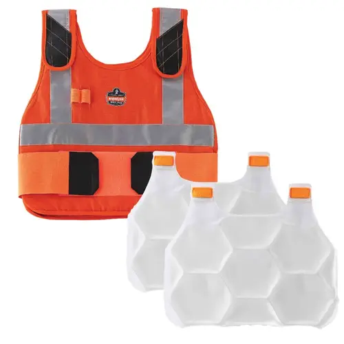 Chill-Its 6215 Premium FR Phase Change Cooling Vest with Packs, Small/Medium, Orange - pack of 6 Chill-Its 6215 Premium FR Phase Change Cooling Vest with Packs, Small/Medium, Orange - pack of 6