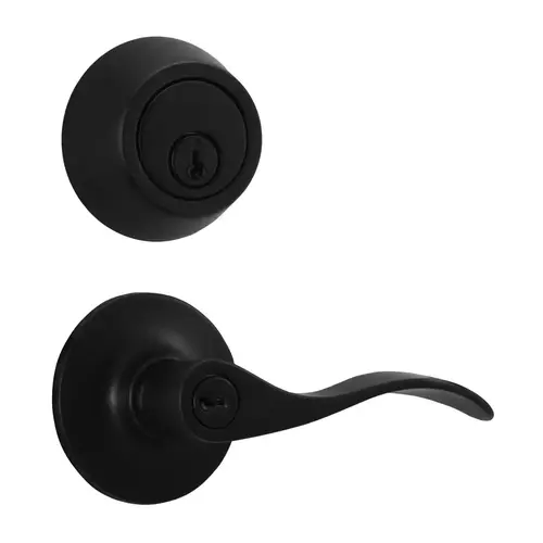  Deadbolt with keylock New Haven Lever with Adjustable latch and Round Corner Full Lip Strike Matte Black Finish