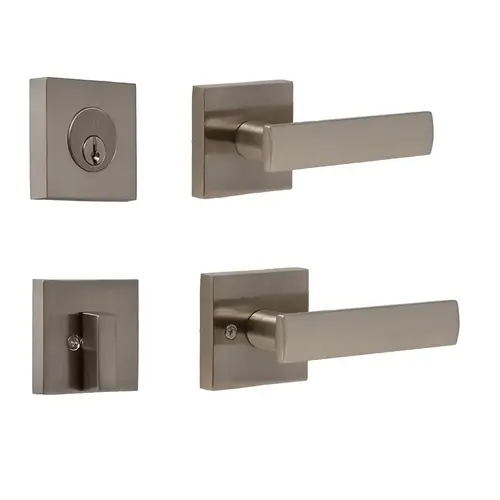  Deadbolt with Passage Utica Lever with Adjustable latch and Square/ Round Corner Full Lip Strike Satin Nickel Finish