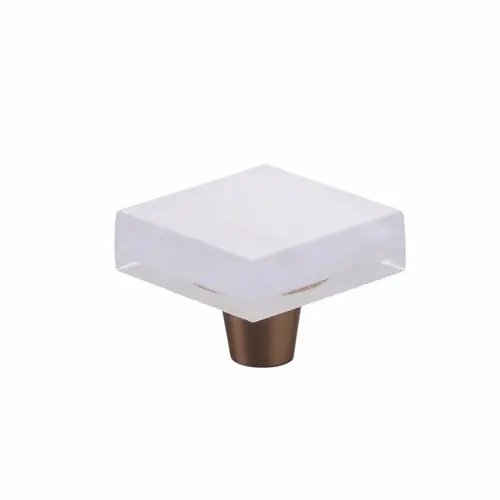 1-1/2" Fused Glass Small Square Cabinet Knob Translucent White with Gold Finish 1-1/2" Fused Glass Small Square Cabinet Knob Translucent White with Gold Finish