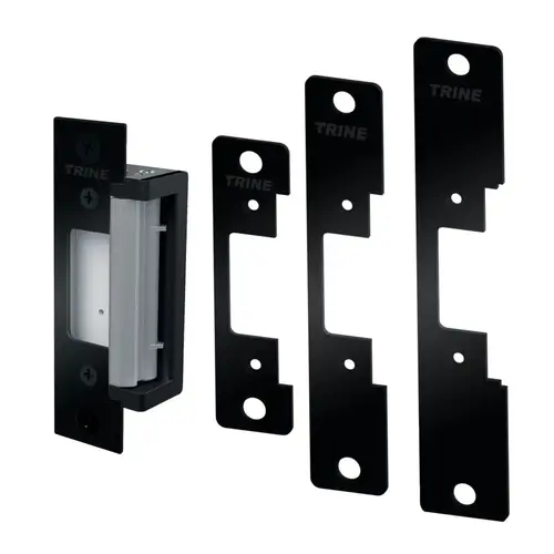 Electric Strike for Cylindrical Locks and Deadlatches with 4 Faceplates of CC, CCRD, CC7, and CC8 Black Finish