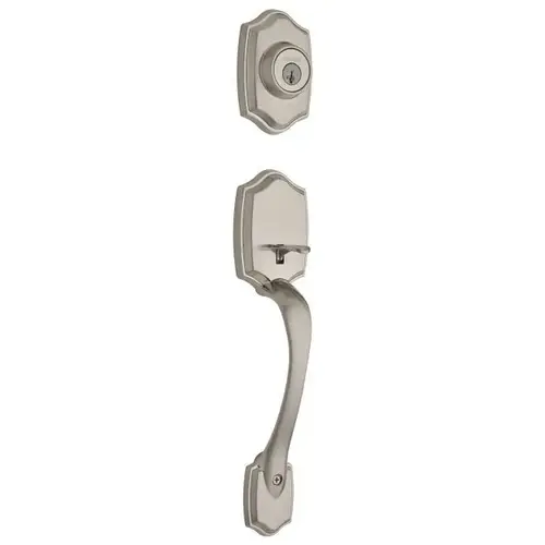 Belleview Single Cylinder Exterior Handleset SmartKey with RCAL Latch and Dual RCS and 5303 Full Lip Strike Satin Nickel Finish Belleview Single Cylinder Exterior Handleset SmartKey with RCAL Latch and Dual RCS and 5303 Full Lip Strike Satin Nickel Finish