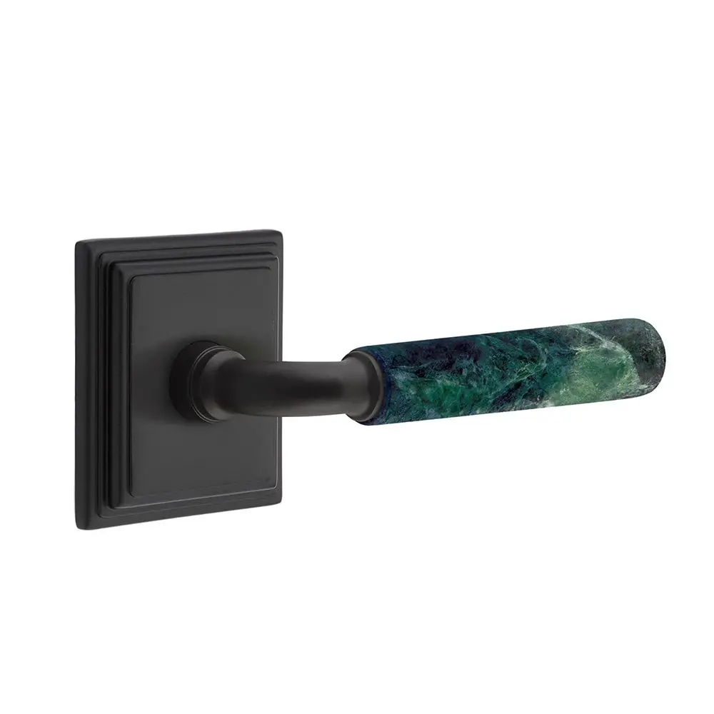 Emtek R-Bar Stem Green Marble Lever Left Hand 2-3/8 Backset Passage with Wilshire Rose for 1-1/4 to 2 Door Flat Black Finis 8161US19.RAUS19.MRGN. LH Emtek R-Bar Stem Green Marble Lever Left Hand 2-3/8 Backset Passage with Wilshire Rose for 1-1/4 to 2 Door Flat Black Finis 8161US19.RAUS19.MRGN. LH