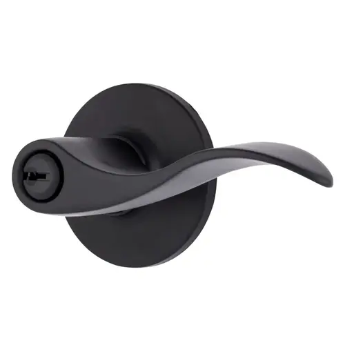 Raleigh Series Keyed Entry Transitional Wave Lever and Round Rose with 4 Way Adjustable Latch and Round Corner Full Lip Strike Matte Black Finish