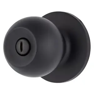 Brinks E2435122 Raleigh Series Privacy Transitional Ball Knob and Round Rose with 4 Way Adjustable Latch and Round Corner Full Lip Strike Matte Black Finish