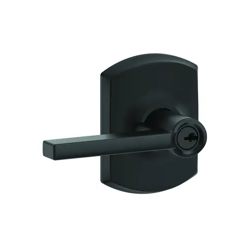 Latitude Lever with Greenwich Rose Keyed Entry Lock C Keyway with 16211 Latch and 10063 Strike Matte Black by Satin Nickel Finish Latitude Lever with Greenwich Rose Keyed Entry Lock C Keyway with 16211 Latch and 10063 Strike Matte Black by Satin Nickel Finish