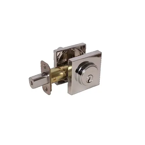 Square Low Profile Single Cylinder Deadbolt Grade 3 with KW1 Keyway Bright Chrome Finish