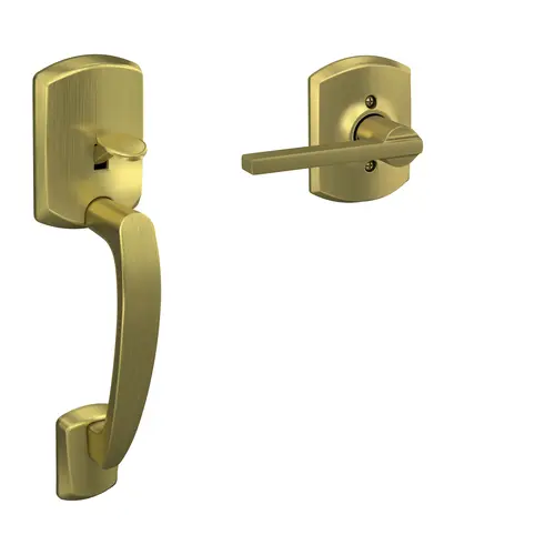 Greenwich with Latitude Lever and Greenwich Rose Bottom Half Handleset with 16080 Latch and 10063 Strike Satin Brass Finish Greenwich with Latitude Lever and Greenwich Rose Bottom Half Handleset with 16080 Latch and 10063 Strike Satin Brass Finish