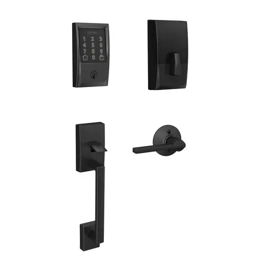Century Encode Smart Wifi Touchscreen Deadbolt with Lower Century Handleset and Latitude Lever Trim Combo Pack with C Keyway; 16292 Latch; and 10269 Strike Matte Black Finish Century Encode Smart Wifi Touchscreen Deadbolt with Lower Century Handleset and Latitude Lever Trim Combo Pack with C Keyway; 16292 Latch; and 10269 Strike Matte Black Finish