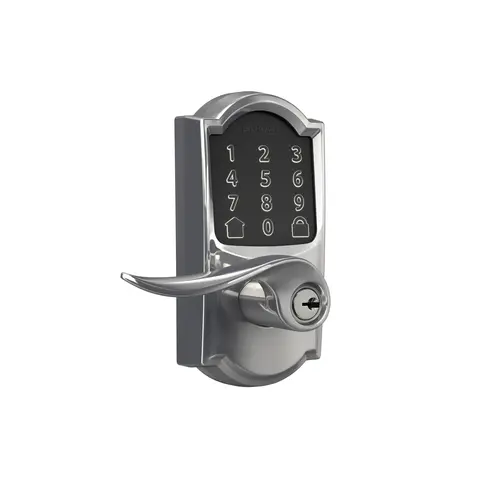 Camelot Encode Smart Wifi Touchscreen Sacramento Lever Lock with C Keyway; 16300 Latch; and 10063 Strike Bright Chrome Finish