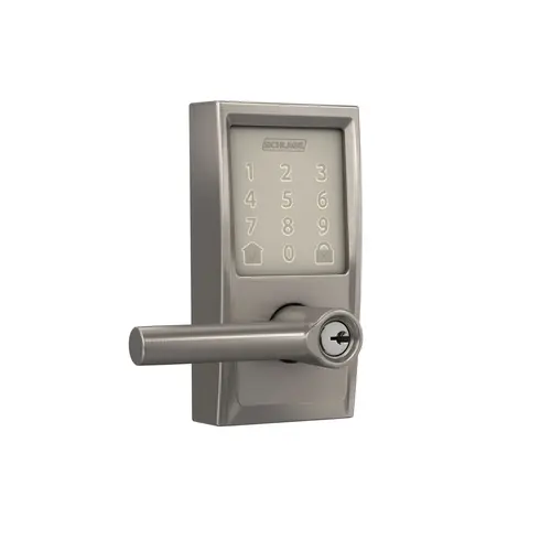 Century Encode Smart Wifi Touchscreen Broadway Lever Lock with C Keyway; 16300 Latch; and 10063 Strike Satin Nickel Finish Century Encode Smart Wifi Touchscreen Broadway Lever Lock with C Keyway; 16300 Latch; and 10063 Strike Satin Nickel Finish