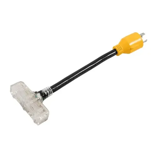 Locking Generator Adapter, 30/15 A, 125 V, Male, Lighted Female, 10/3 ga Cable, Black/Yellow Jacket