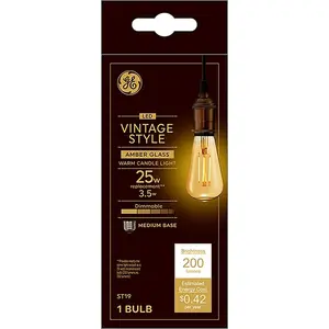 GE 36811/93129848 36811 Light Bulb, Vinta, ST19 Lamp, Medium (E26) Lamp Base, Dimmable, Amber, 2200 K Color Temp