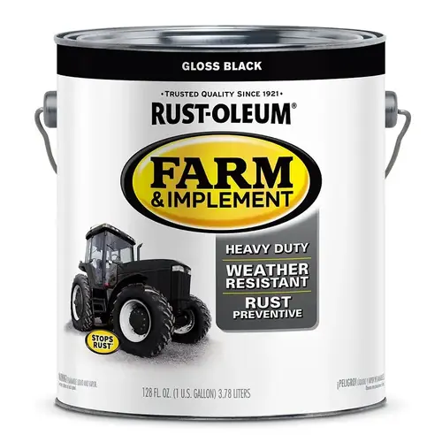 Farm Equipment Paint, Oil Base, Gloss Sheen, Gloss Black, 1 gal, 520 sq-ft/gal Coverage Area - pack of 2 Farm Equipment Paint, Oil Base, Gloss Sheen, Gloss Black, 1 gal, 520 sq-ft/gal Coverage Area - pack of 2