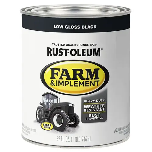 Farm Equipment Paint, Oil Base, Gloss Sheen, Low Gloss Black, 1 qt, 130 sq-ft/qt Coverage Area Farm Equipment Paint, Oil Base, Gloss Sheen, Low Gloss Black, 1 qt, 130 sq-ft/qt Coverage Area