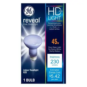 GE 73439 Halon Bulb, 45 W, Medium Lamp Base, R20 Lamp, 230 Lumens, 2650 K Color Temp, 2000 hr Avera Life