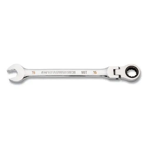 90-Tooth 12 Point Flex Head Ratcheting Combination Wrench, Metric, 15 mm 90-Tooth 12 Point Flex Head Ratcheting Combination Wrench, Metric, 15 mm