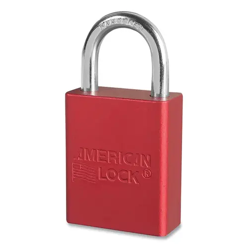 Anodized Aluminum Safety Padlock, 1/4 in dia, 1 in L, 25/32 in W, Red, Keyed Alike, Key - 24878 - pack of 6 Anodized Aluminum Safety Padlock, 1/4 in dia, 1 in L, 25/32 in W, Red, Keyed Alike, Key - 24878 - pack of 6
