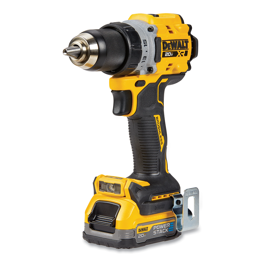 DEWALT DCD800D1E1 Cordless Drill/Driver, 20V MAX* XR  Brushless, 1/2 in Chuck, Kit, Incl DCD800/1.7 Ah and 2.0 Ah Batt/Charger/Belt Hook/Bag