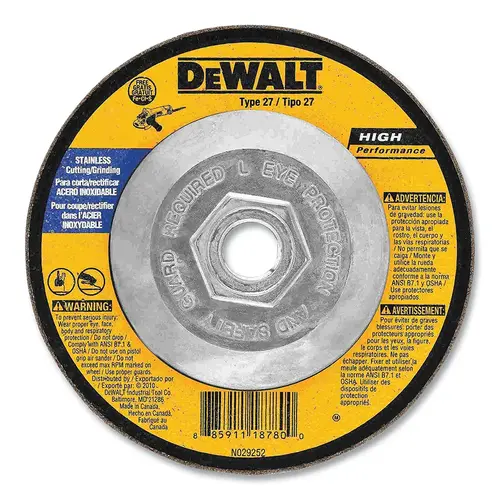 Type 27 Grinding Wheel, 6 in dia, 5/8 in-11 TPI, 10100 RPM, 30 Grit, 1/8 in Thick - pack of 10 Type 27 Grinding Wheel, 6 in dia, 5/8 in-11 TPI, 10100 RPM, 30 Grit, 1/8 in Thick - pack of 10