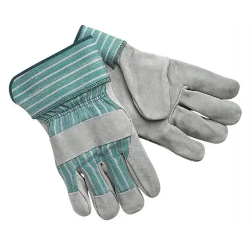 Select Shoulder Split Cow Gloves, L, C Select Cowhide, Grn Fabric w/Pnk Stripes - 2 per pack x12 packs