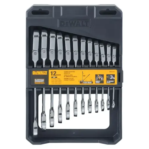12 Piece Flex Head Ratcheting Wrench Set, Metric, 8 to 19 mm