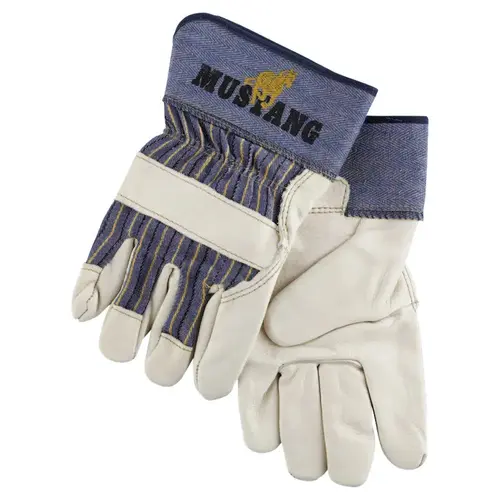 Mustang Leather Palm Gloves, Fleece Lining, Grain Cowhide, X-Large, Blue/Cream Pair Mustang Leather Palm Gloves, Fleece Lining, Grain Cowhide, X-Large, Blue/Cream Pair
