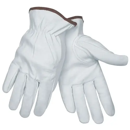 Premium Grain Leather Driving Gloves, Goatskin, Small, Unlined, Keystone Thumb White/Brown Pair Premium Grain Leather Driving Gloves, Goatskin, Small, Unlined, Keystone Thumb White/Brown Pair