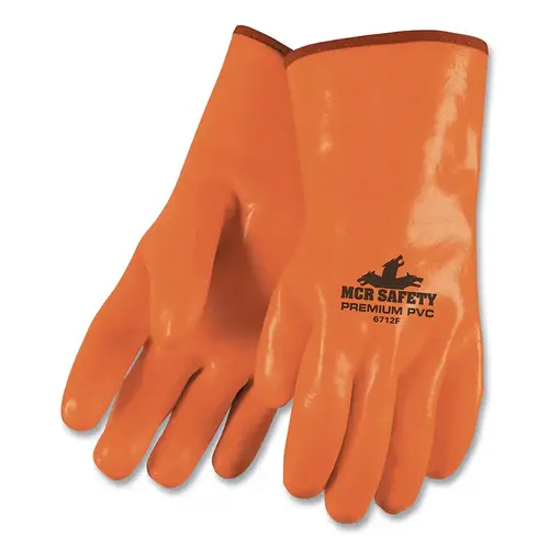 Chemical Resistant Gloves: Large, 28 mil Thick, Polyvinylchloride, Supported High-Vis Orange Pair