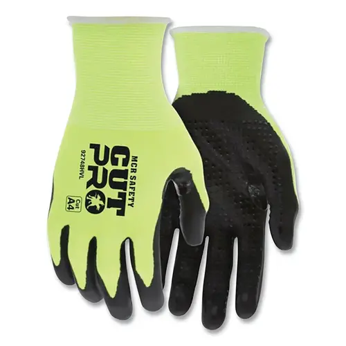CutPro  92748HV 18-ga HyperMax  Nitrile-Dotted Coated Gloves, 2X-Large, Hi-Vis Lime Pair