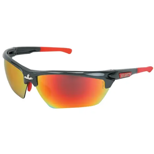 Dominator DM3 Safety Glasses, Polycarbonate Fire Mirror Lens, Duramass , Gun Metal Polycarbonate/Red TPR - Pair Dominator DM3 Safety Glasses, Polycarbonate Fire Mirror Lens, Duramass , Gun Metal Polycarbonate/Red TPR - Pair
