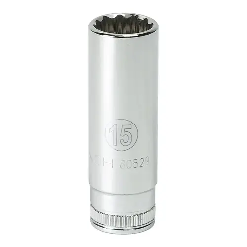3/8 in Drive 6 and 12 Point Metric Deep Length Sockets, 15 mm Tip, 12 Pts 3/8 in Drive 6 and 12 Point Metric Deep Length Sockets, 15 mm Tip, 12 Pts