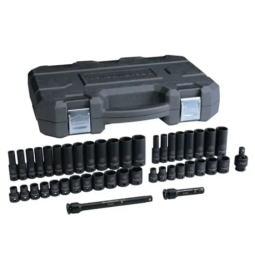 Impact Socket Set, 3/8 in Dr, 6-point, Metric/SAE, 9 mm to 30 mm, 44-Pc Deep/STD Lengths, Incl Univ Jt/Ext/Blow Mold Case Impact Socket Set, 3/8 in Dr, 6-point, Metric/SAE, 9 mm to 30 mm, 44-Pc Deep/STD Lengths, Incl Univ Jt/Ext/Blow Mold Case