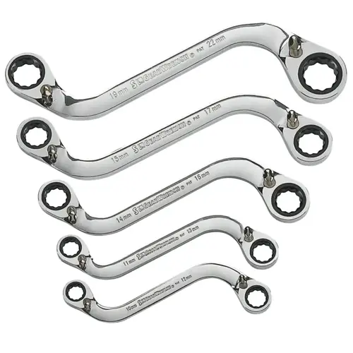 5 Pc. "S-Shaped" Reversible Double Box Ratcheting Wrench Sets, Metric 5 Pc. "S-Shaped" Reversible Double Box Ratcheting Wrench Sets, Metric
