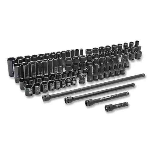 Impact Socket Set, 3/8 in Dr, 6-point, SAE/Metric, 3/16 in to 4mm, 80-Pc Deep/Standard Lengths, Incl Blow Mold Case Impact Socket Set, 3/8 in Dr, 6-point, SAE/Metric, 3/16 in to 4mm, 80-Pc Deep/Standard Lengths, Incl Blow Mold Case