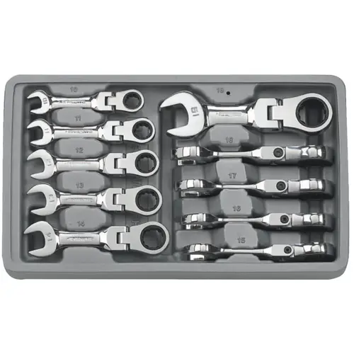 10 Pc. Stubby Flex Combination Ratcheting Wrench Sets, Metric 10 Pc. Stubby Flex Combination Ratcheting Wrench Sets, Metric