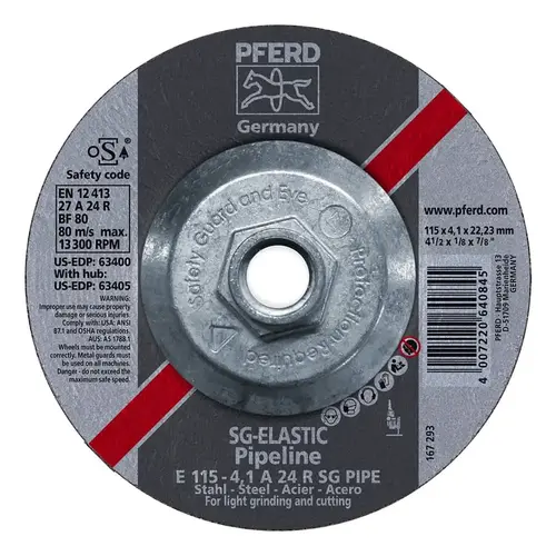 Type 27 Premium Performance SG Pipeliner Cut-Off Wheel, 4-1/2 in Dia, 1/8 in Thick, 24 Grit, Alum Oxide Type 27 Premium Performance SG Pipeliner Cut-Off Wheel, 4-1/2 in Dia, 1/8 in Thick, 24 Grit, Alum Oxide