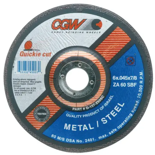Quickie Cut Extra Thin Type 27 Cut-Off Wheel, 6 in dia, 7/8 in Arbor, 60 Grit - pack of 25 Quickie Cut Extra Thin Type 27 Cut-Off Wheel, 6 in dia, 7/8 in Arbor, 60 Grit - pack of 25